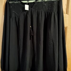 Maurices Black Sheer Top with Tassel Accents